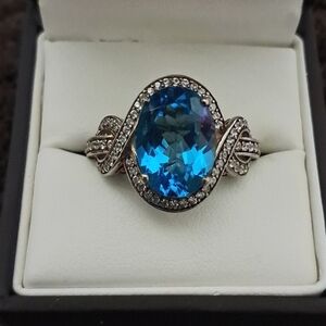 Blue Topaz and White Zircon Ring in 925 Sterling Silver